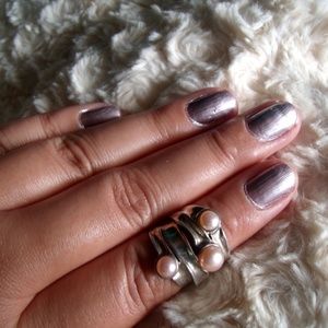 SILVER & PINK PEARL RING